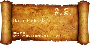 Hain Radomér névjegykártya